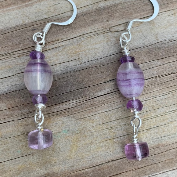 Purple Fluorite Earrings. Amethyst - Picture 4 of 6